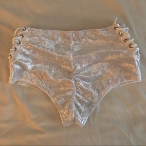 NEW iHeartRaves White Velvet Lace Up Booty Shorts